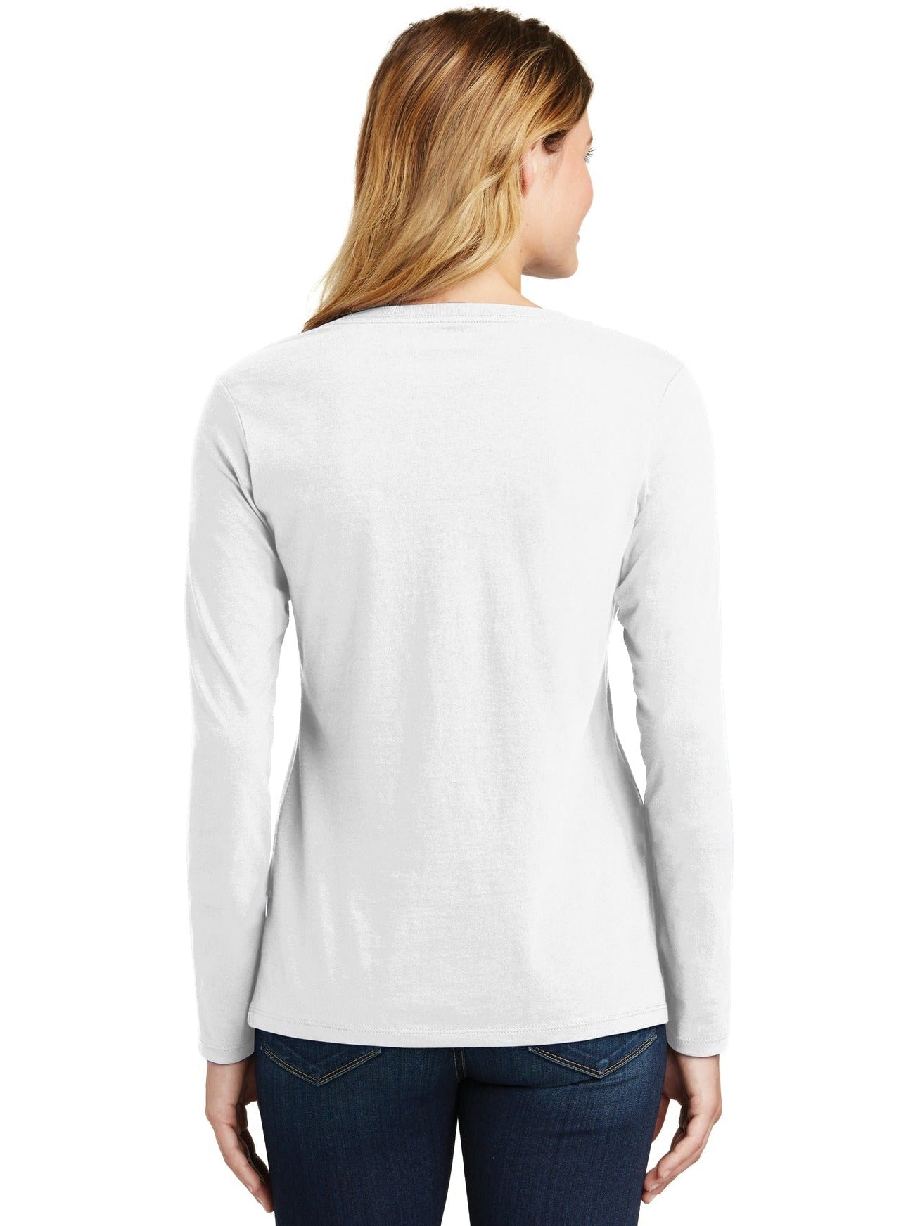 no-logo Port & Company Ladies Long Sleeve Fan Favorite V-Neck Tee-Regular-Port & Company-Thread Logic