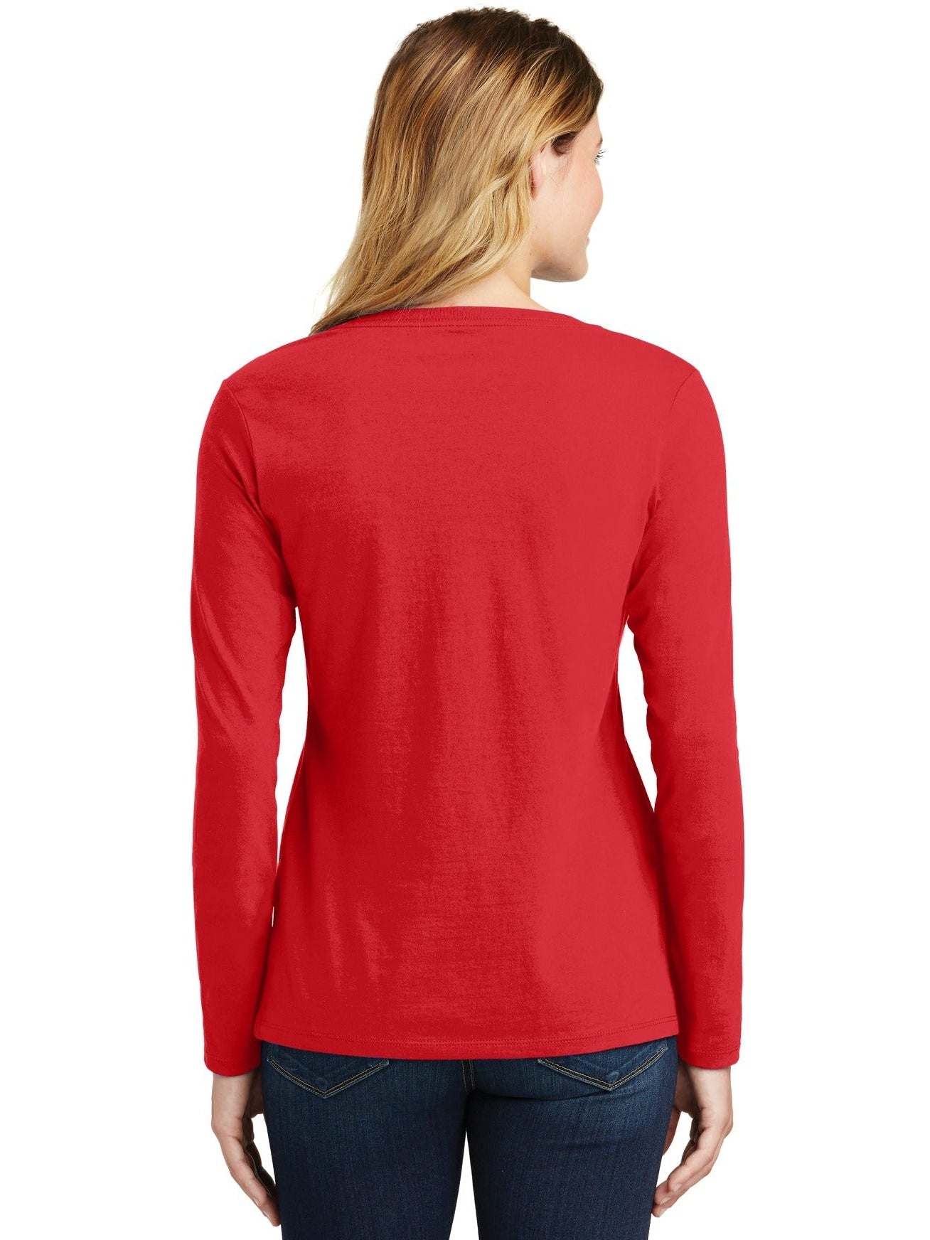 no-logo Port & Company Ladies Long Sleeve Fan Favorite V-Neck Tee-Regular-Port & Company-Thread Logic