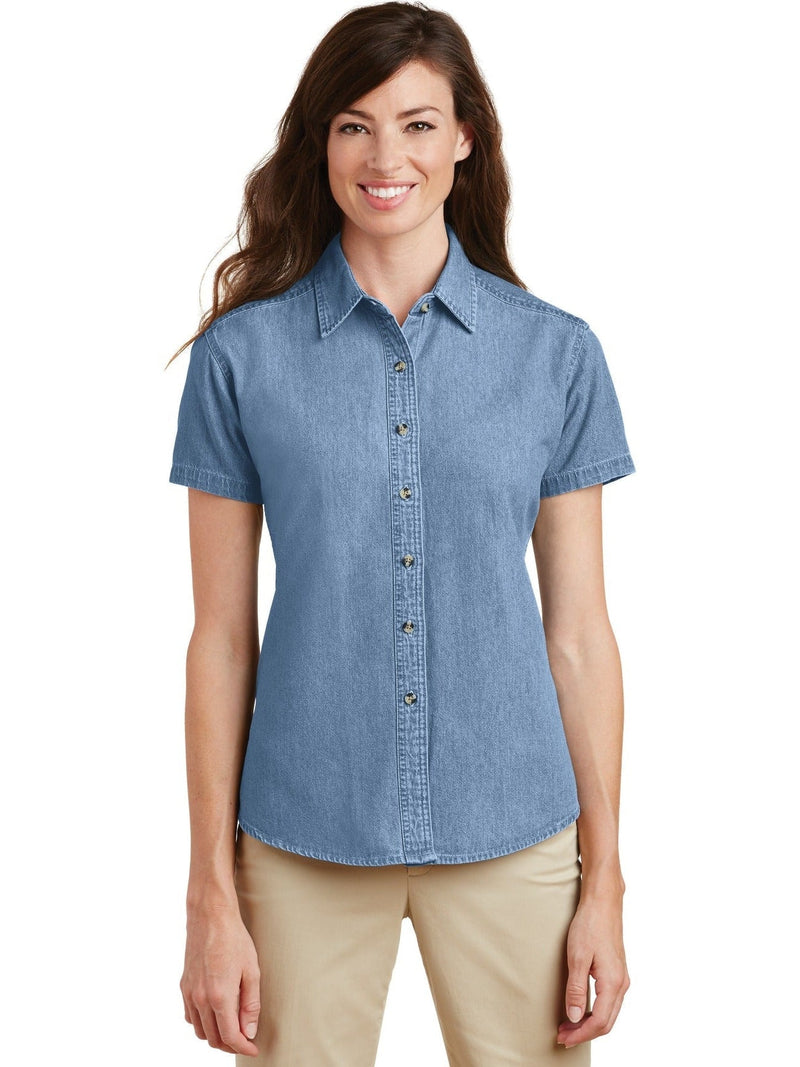 no-logo Port & Company Ladies Short Sleeve Value Denim Shirt-Regular-Port & Company-Thread Logic