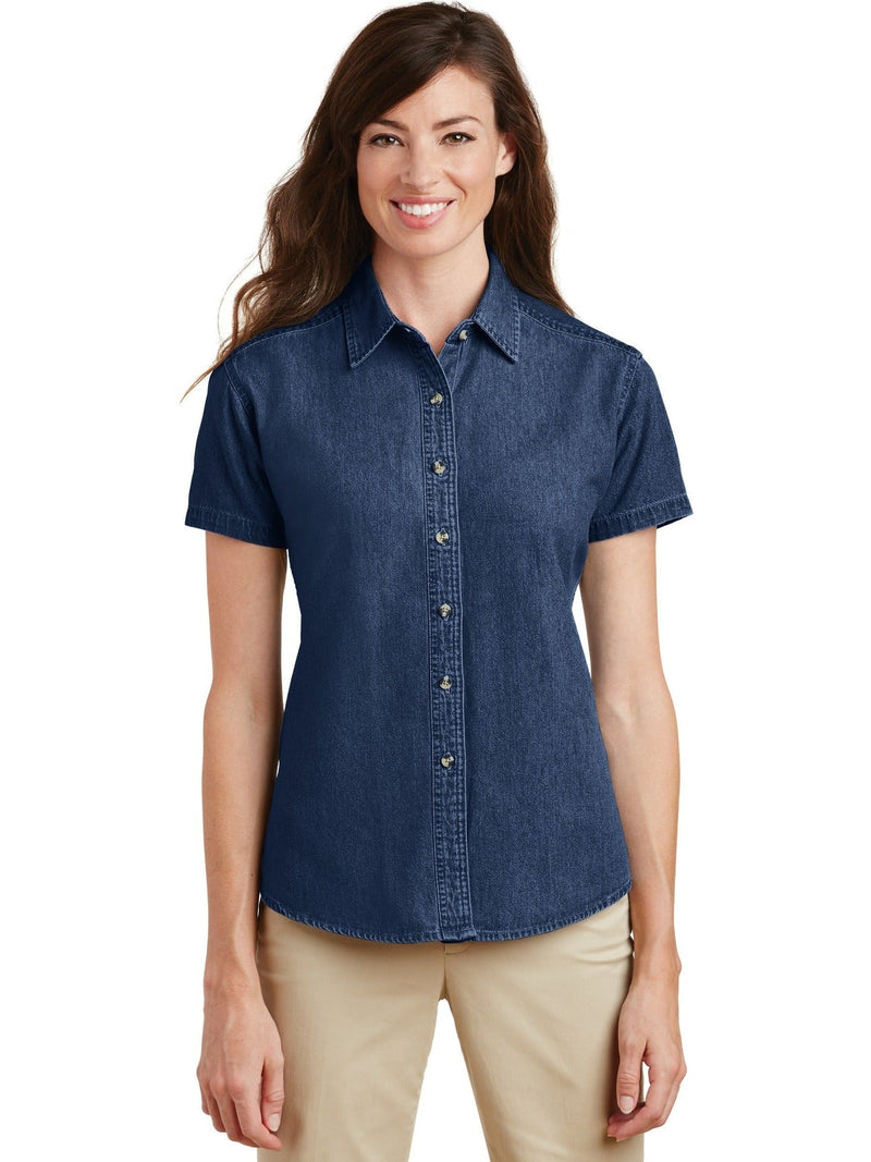 no-logo Port & Company Ladies Short Sleeve Value Denim Shirt-Regular-Port & Company-Thread Logic