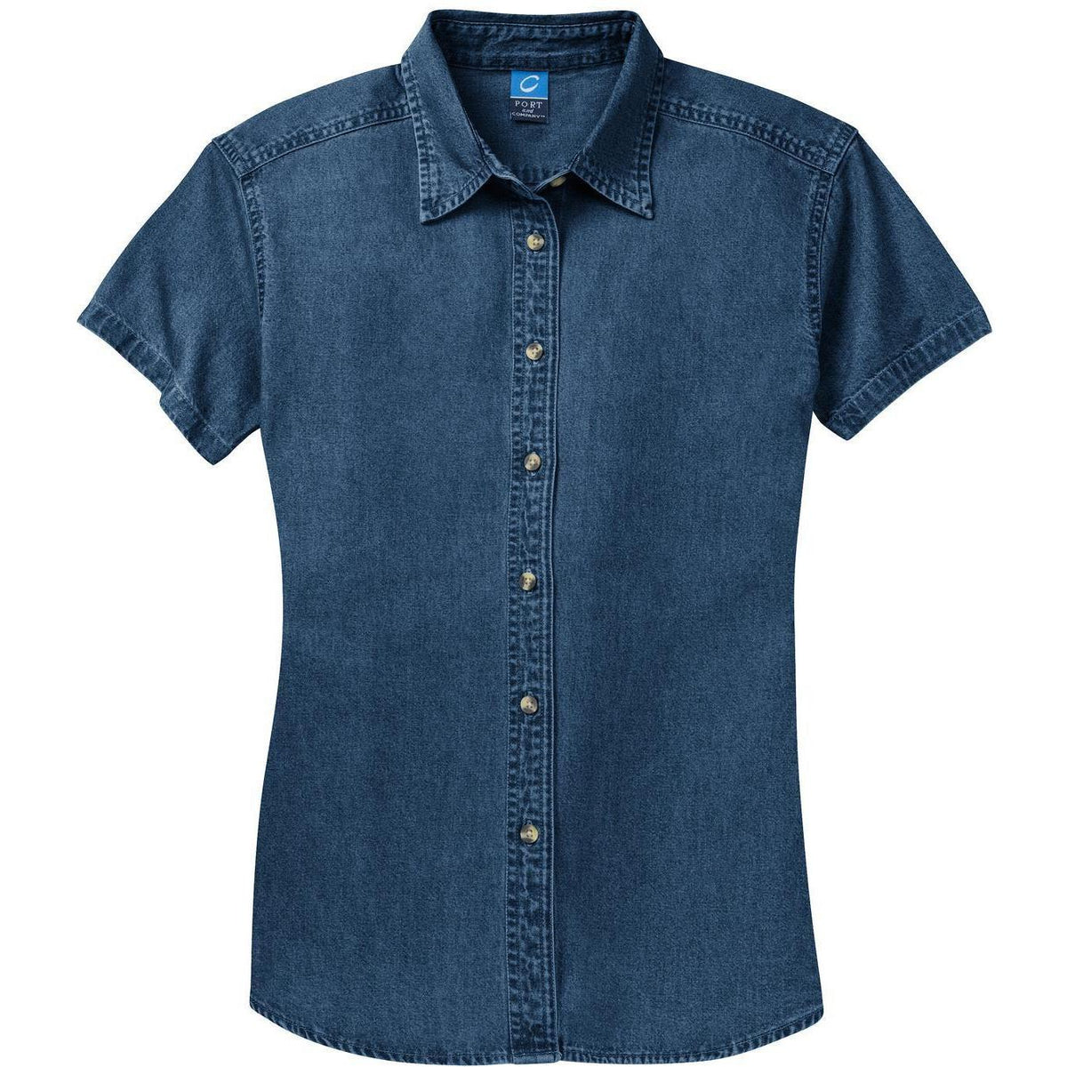 logo-left Port & Company Ladies Short Sleeve Value Denim Shirt