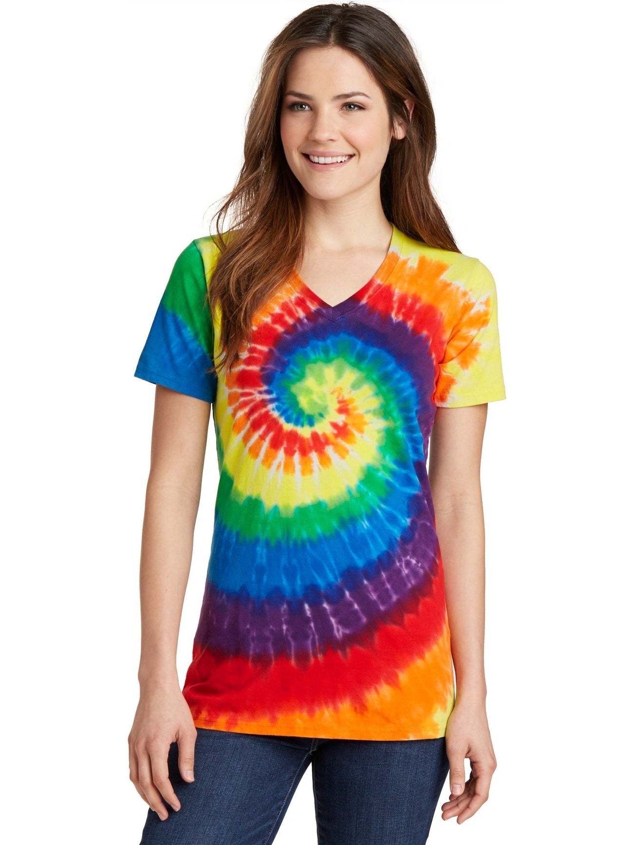 no-logo Port & Company Ladies Tie-Dye V-Neck Tee-Regular-Port & Company-Thread Logic