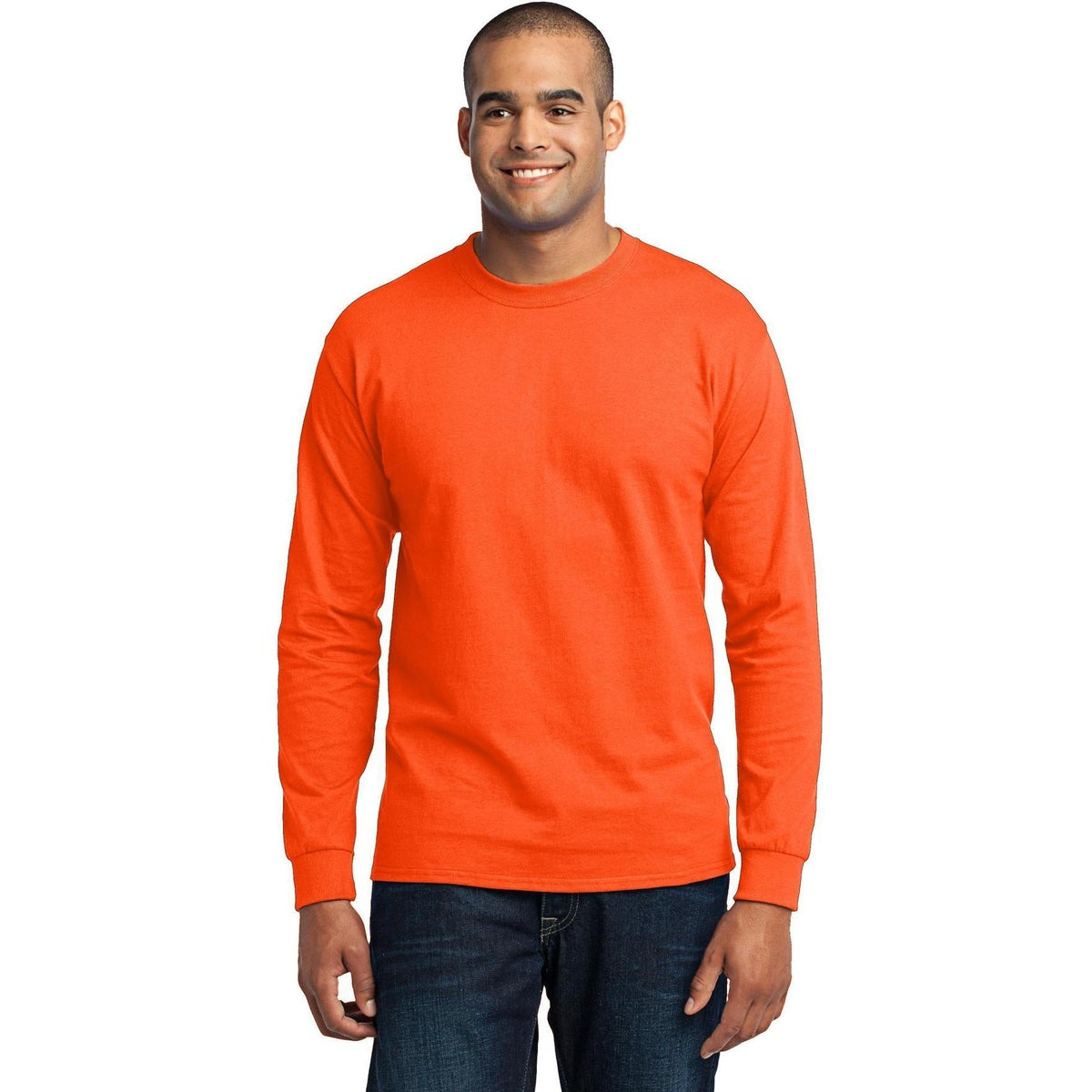 logo-left Port & Company Long Sleeve Core Blend Tee-Regular-Port & Company-Safety Orange-S-Thread Logic