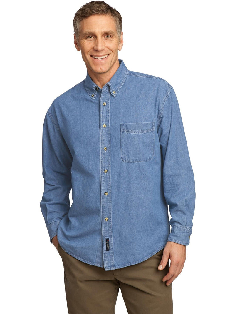 Mens (Small)blue solid denim long sleeve collarless button front shirt by  Autumn | eBay