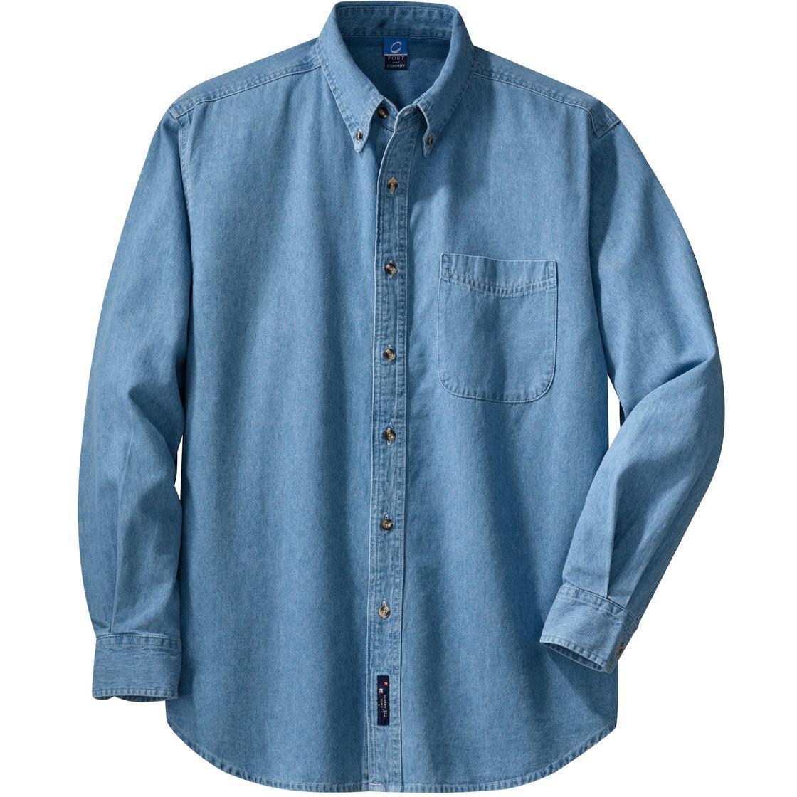 no-logo Port & Company Long Sleeve Value Denim Shirt-Dress Shirts-Port & Company-Faded Blue-S-Thread Logic