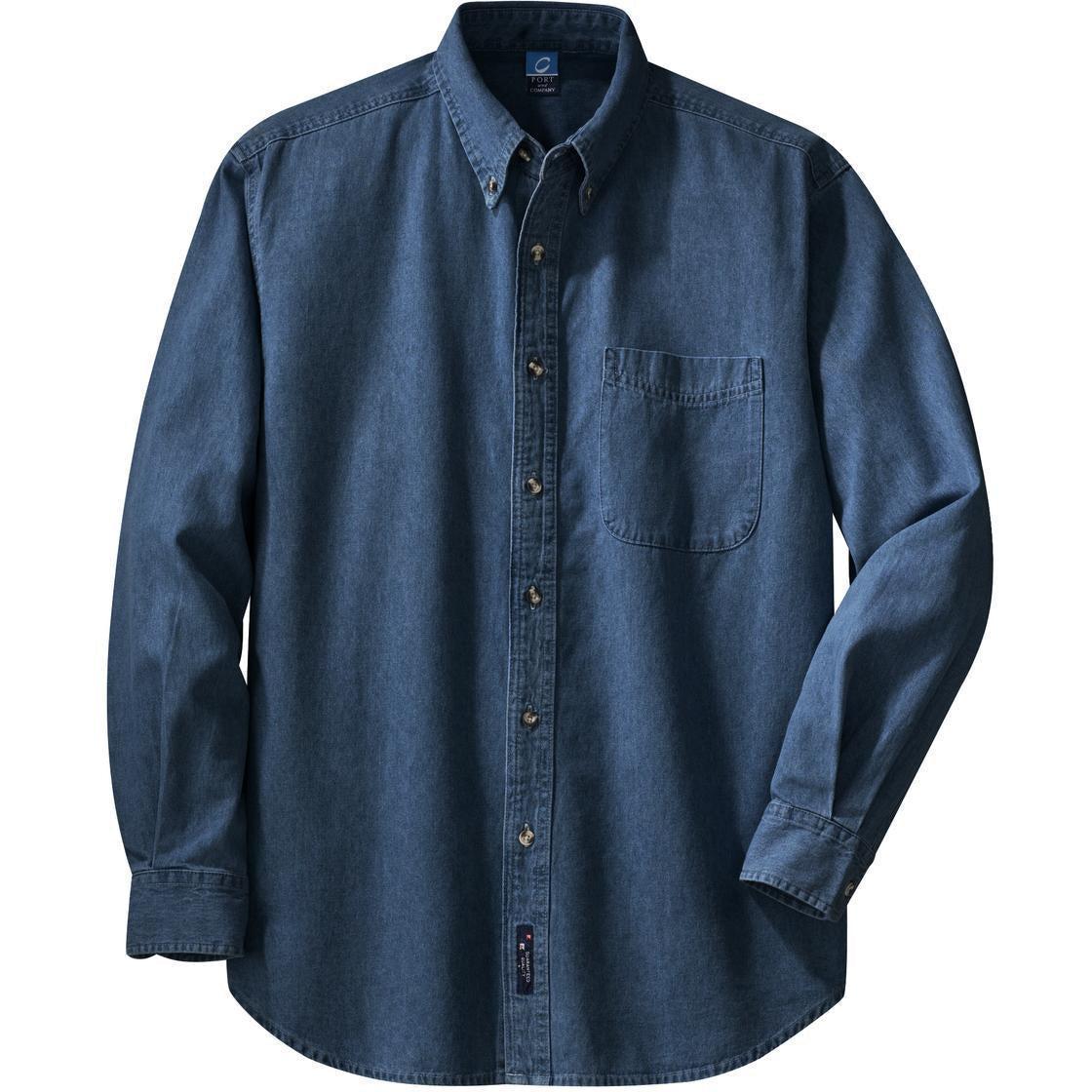 no-logo Port & Company Long Sleeve Value Denim Shirt-Dress Shirts-Port & Company-Ink Blue-S-Thread Logic