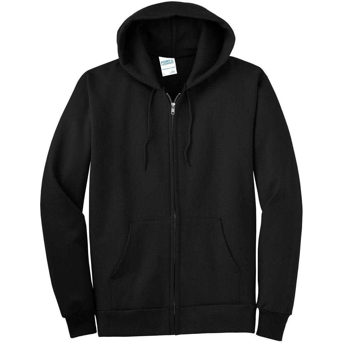no-logo Port & Company Tall Ultimate Full- Zip Hooded Sweatshirt-Full Zips-Port & Company-Jet Black-LT-Thread Logic