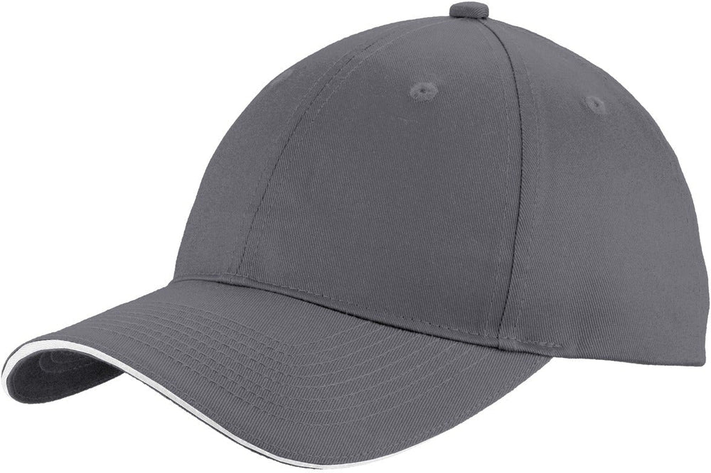 Port & Company Unstructured Cap - Black/White Sandwich Bill, Hook & Loop Closure - View #10
