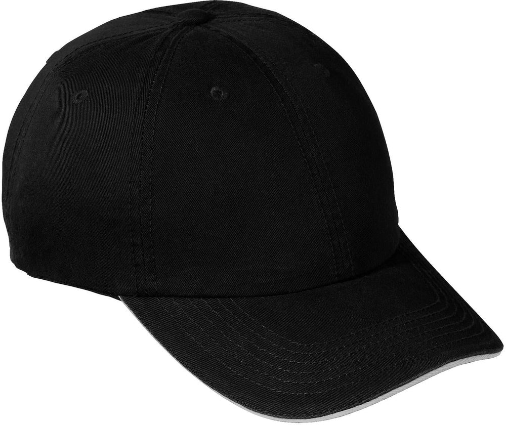 no-logo Port & Company Washed Twill Sandwich Bill Cap-Regular-Port & Company-Black/White-OSFA-Thread Logic 