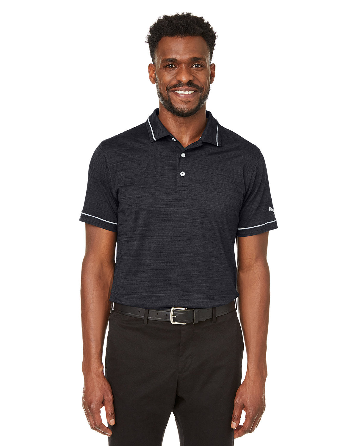  Puma Cloudspun Heather Monarch Polo-Men's Jackets-Puma Golf-Black-S-Thread Logic