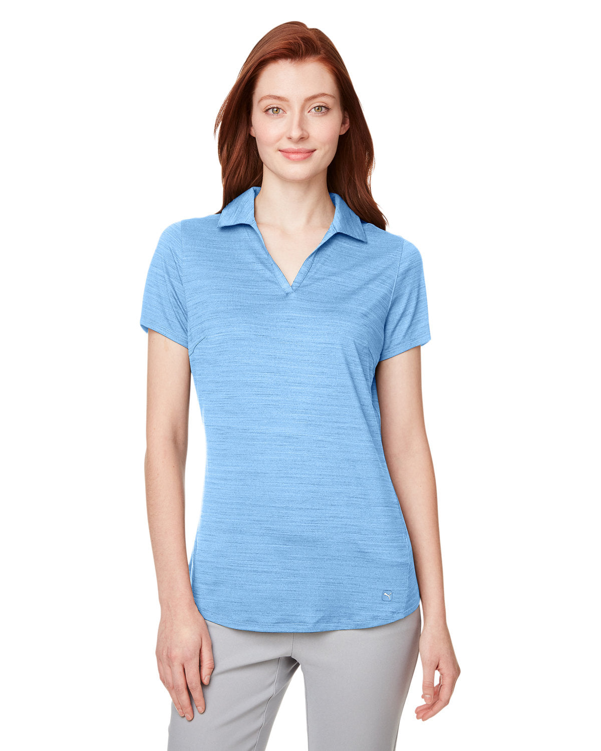  Puma Ladies Cloudspun Free Polo-Ladies Polos-Puma Golf-Placid Blue Heather-S-Thread Logic