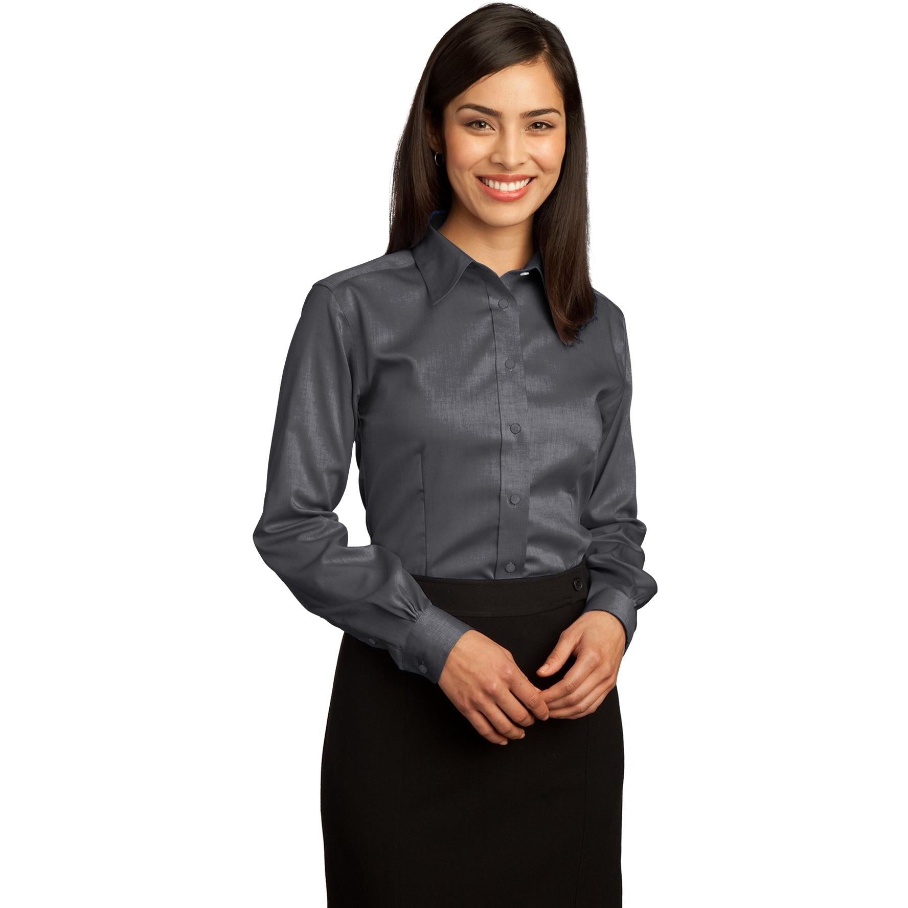 no-logo CLOSEOUT - Red House Ladies Non-Iron Pinpoint Oxford Shirt-Red House-Charcoal-S-Thread Logic