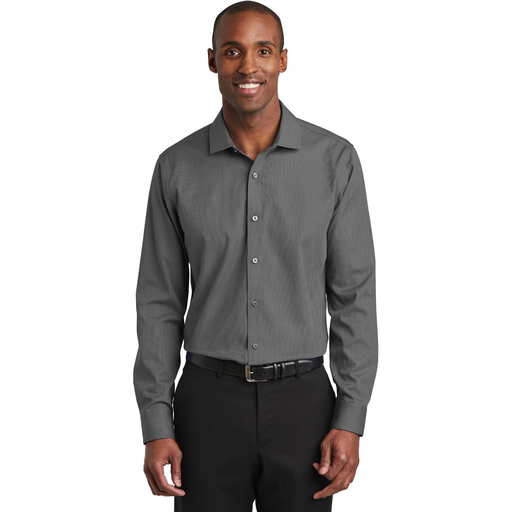 no-logo CLOSEOUT - Red House Slim Fit Nailhead Non-Iron Shirt-Red House-Black-S-Thread Logic