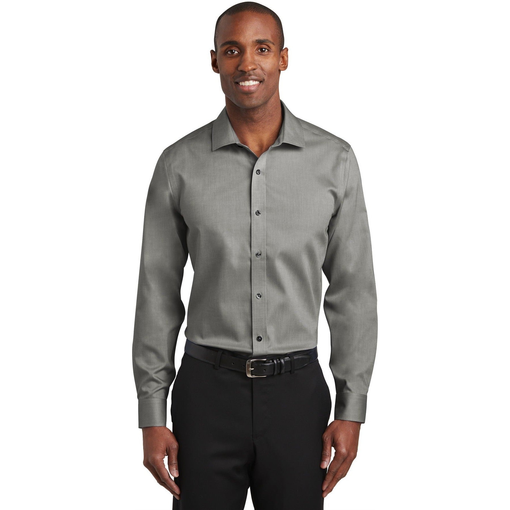 no-logo CLOSEOUT - Red House Slim Fit Pinpoint Oxford Non-Iron Shirt-Red House-Charcoal-L-Thread Logic