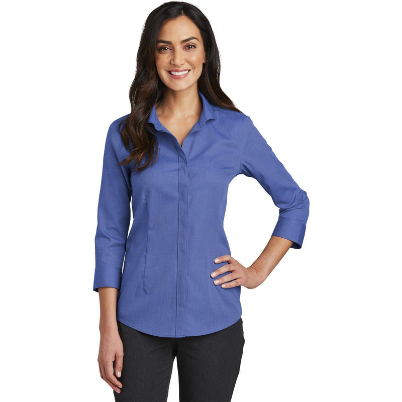 no-logo CLOSEOUT - Red House Ladies 3/4-Sleeve Nailhead Non-Iron Shirt-Red House-Mediterranean Blue-4XL-Thread Logic