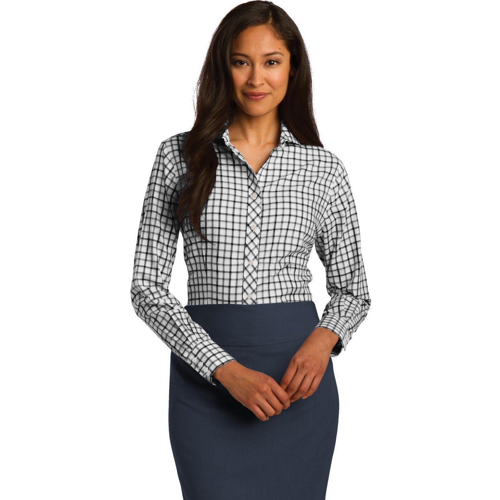 no-logo CLOSEOUT - Red House Ladies Tricolor Check Non-Iron Shirt-Red House-Black/Grey/White-XS-Thread Logic