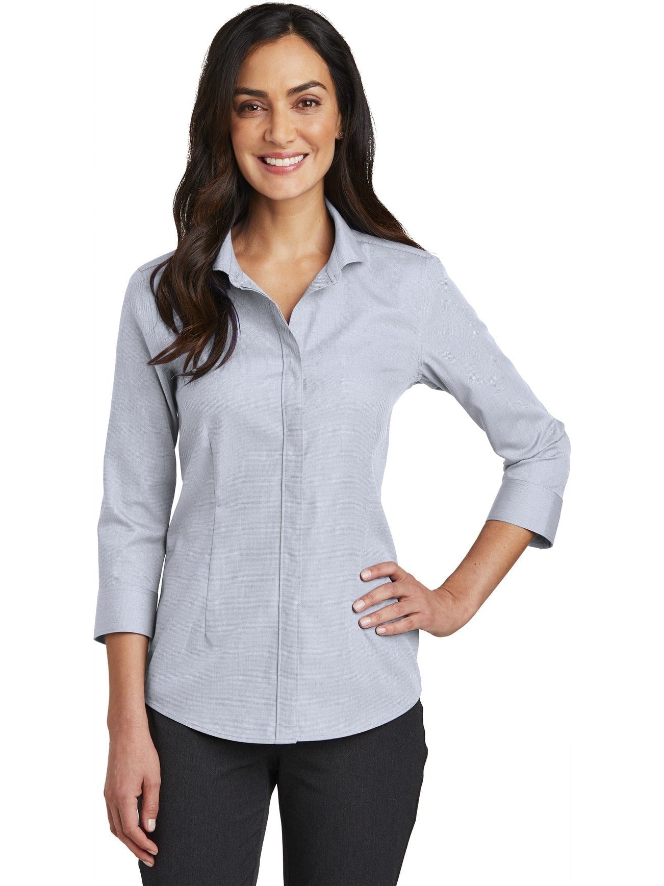 no-logo Red House Ladies 3/4-Sleeve Nailhead Non-Iron Shirt-Active-Red House-Thread Logic