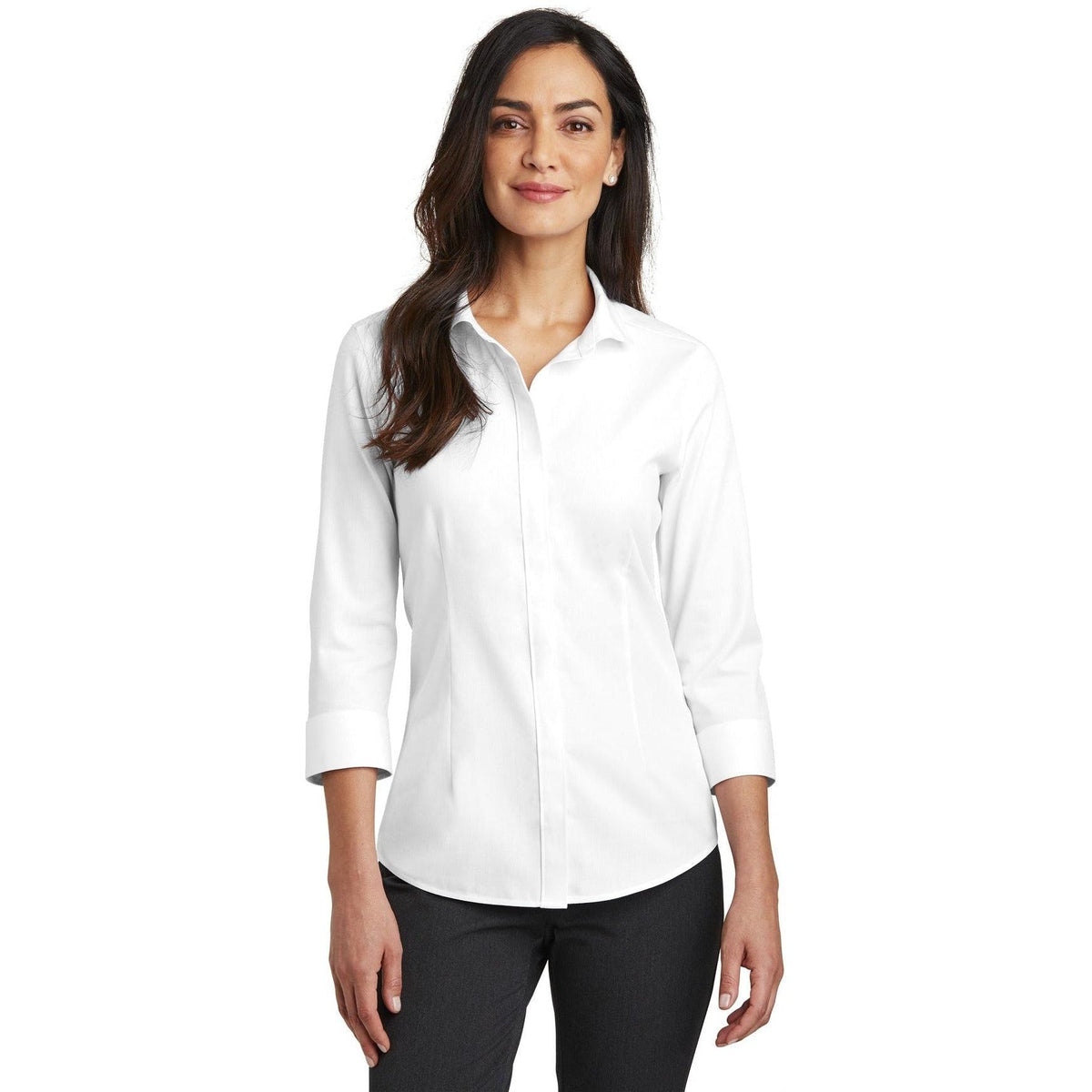no-logo Red House Ladies 3/4-Sleeve Nailhead Non-Iron Shirt-Active-Red House-Thread Logic