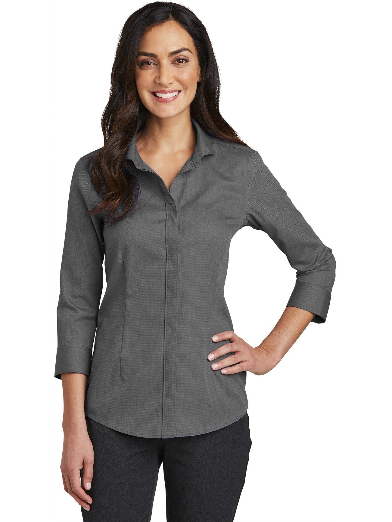 no-logo Red House Ladies 3/4-Sleeve Nailhead Non-Iron Shirt-Active-Red House-Thread Logic