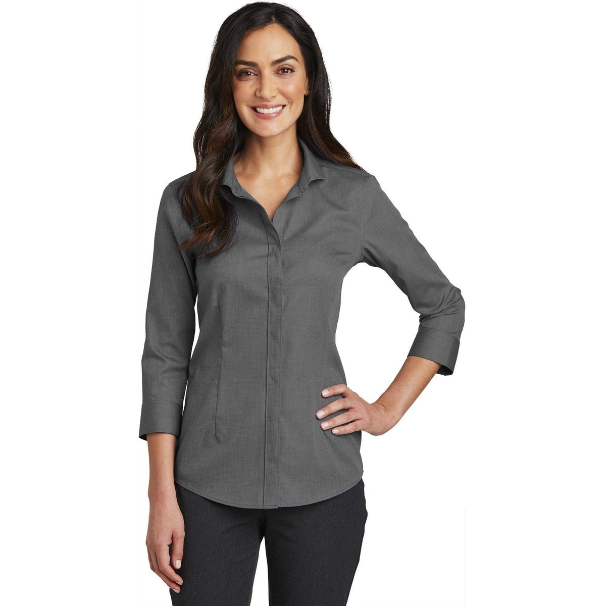 no-logo Red House Ladies 3/4-Sleeve Nailhead Non-Iron Shirt-Active-Red House-Thread Logic