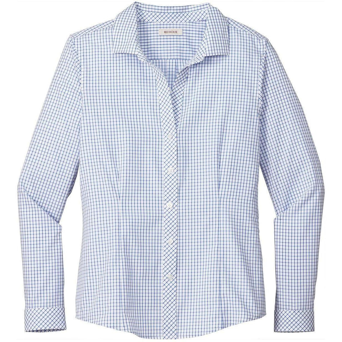 no-logo Red House Women's Open Ground Check Non-Iron Shirt-Dress Shirts-Red House-Medium Blue/White-XS-Thread Logic