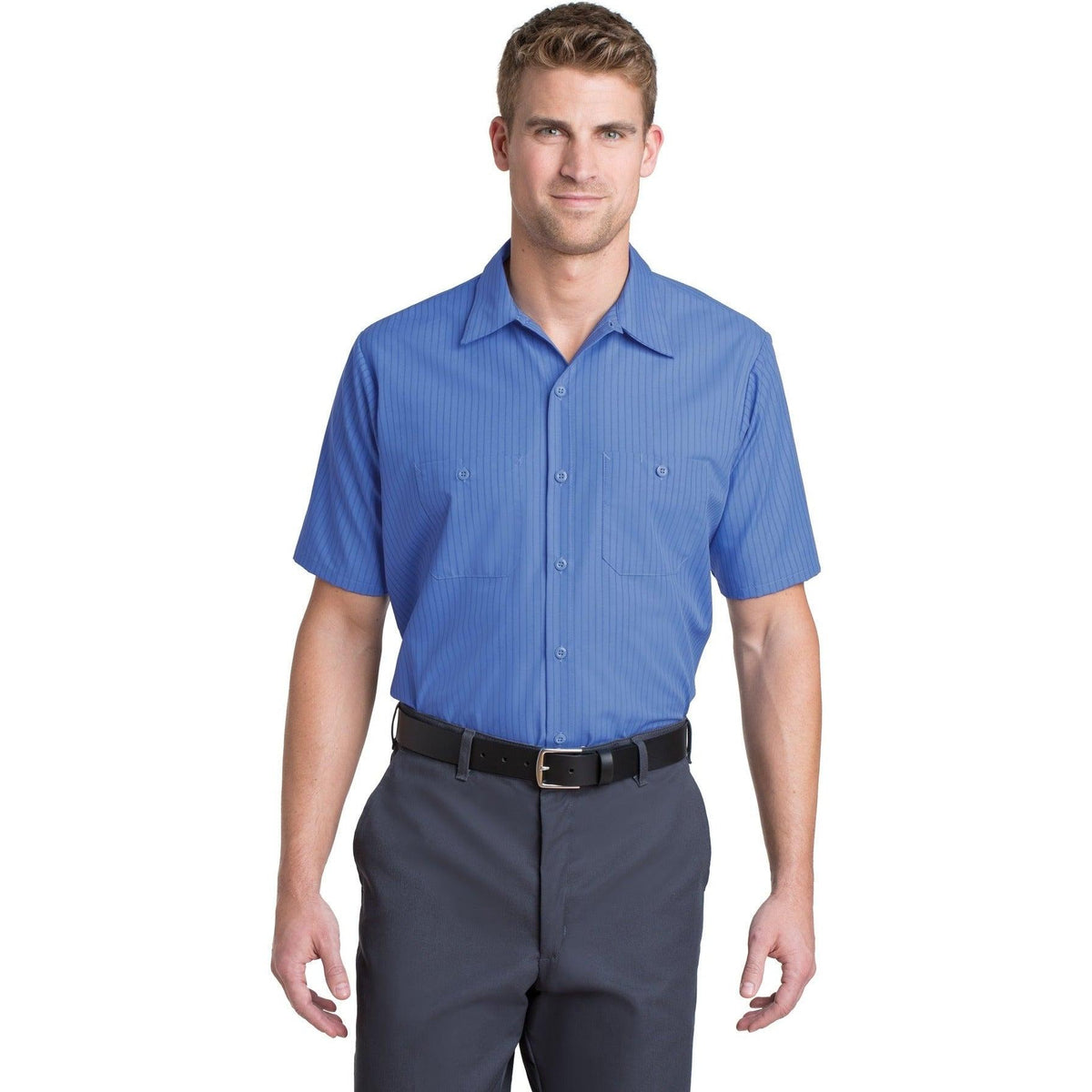no-logo Red Kap Long Size, Short Sleeve Striped Industrial Work Shirt-Active-Red Kap-Thread Logic