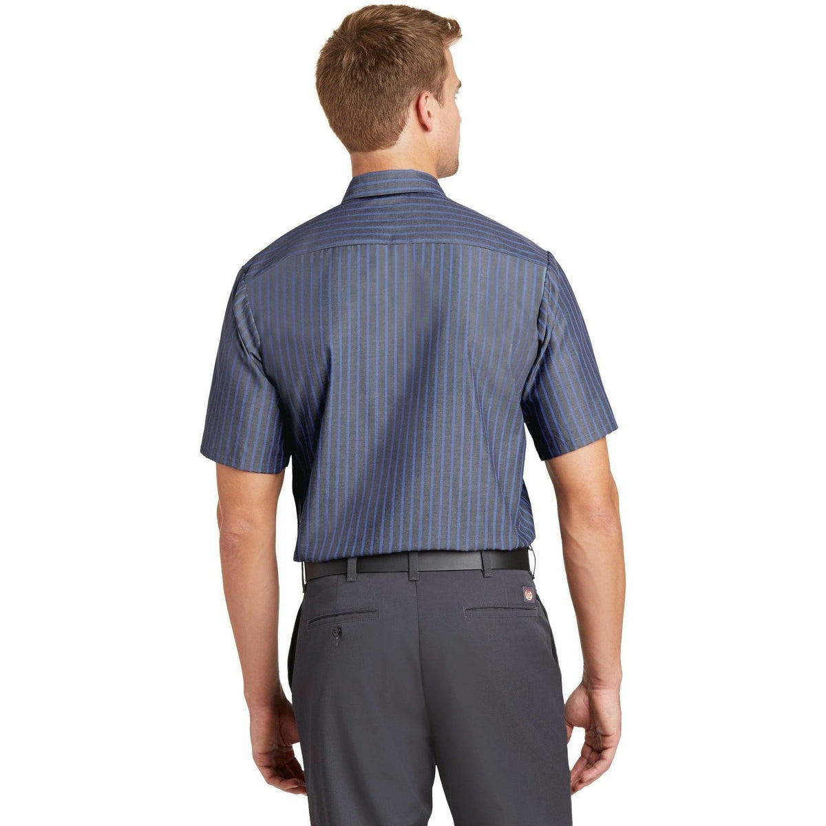 no-logo Red Kap Long Size, Short Sleeve Striped Industrial Work Shirt-Active-Red Kap-Thread Logic