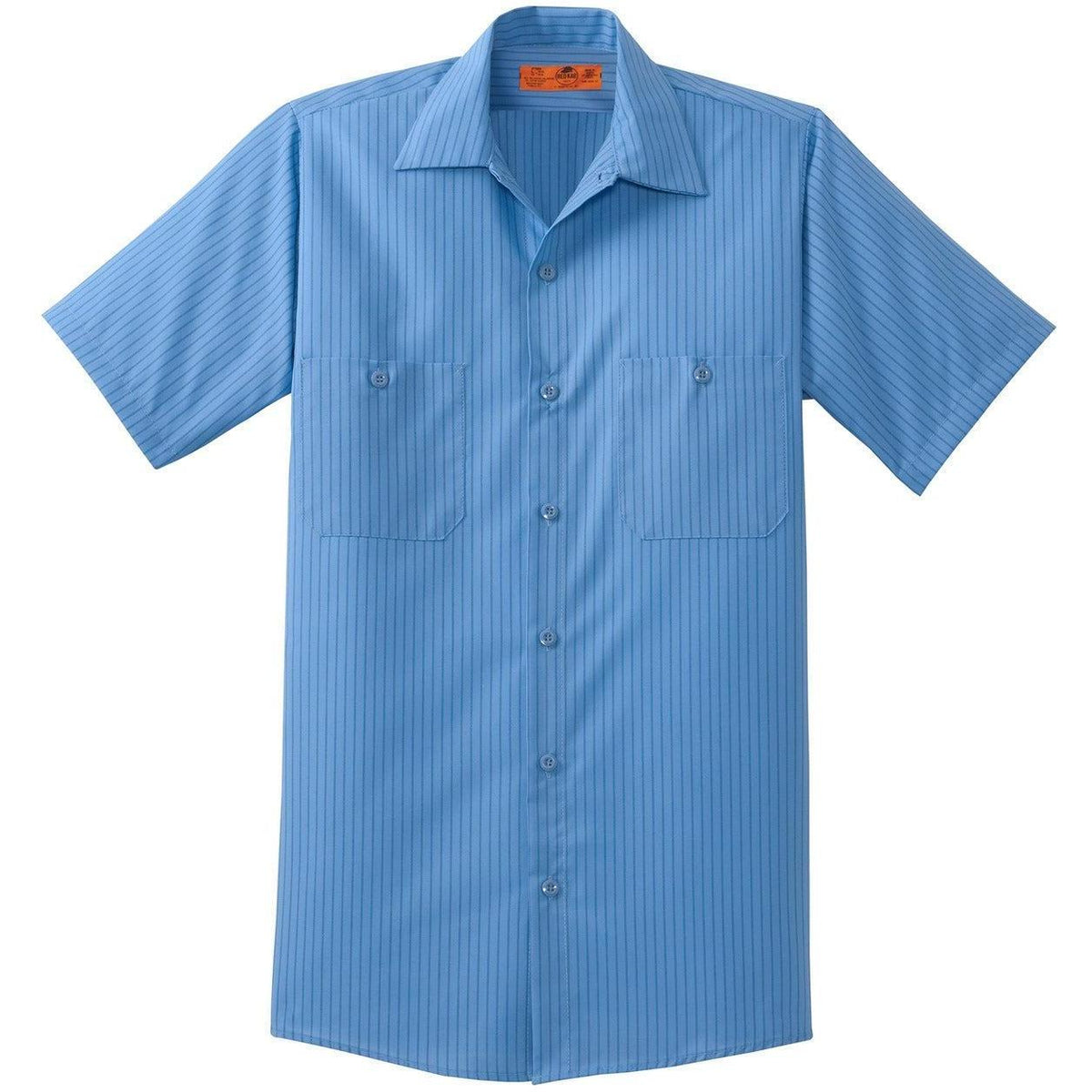 no-logo CLOSEOUT - Red Kap Long Size, Short Sleeve Striped Industrial Work Shirt-Active-Red Kap-Petrol Blue/Navy-M-Thread Logic