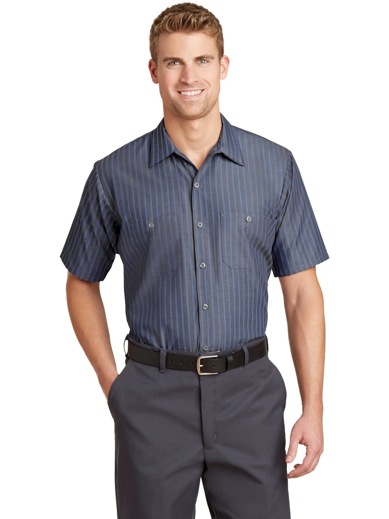 no-logo Red Kap Short Sleeve Striped Industrial Work Shirt-Regular-Red Kap-Thread Logic