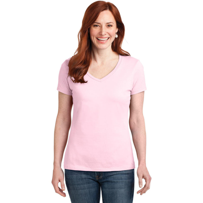 no-logo CLOSEOUT - Hanes Ladies Perfect-T Cotton V-Neck T-Shirt-Hanes-Pale Pink-XS-Thread Logic