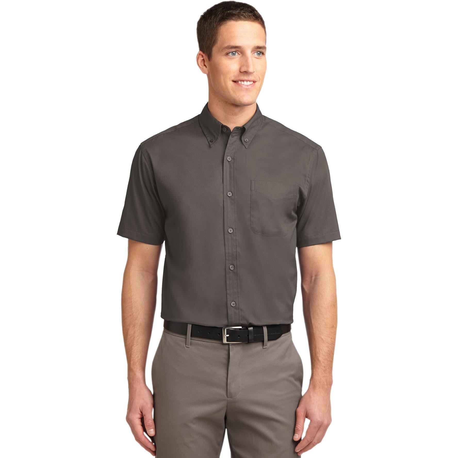 no-logo CLOSEOUT - Port Authority Short Sleeve Easy Care Shirt-Port Authority-Bark-XS-Thread Logic