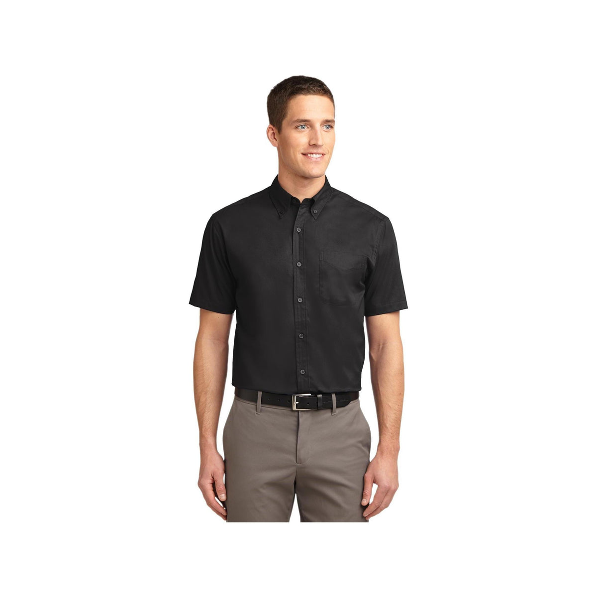 no-logo Port Authority Short Sleeve Easy Care Shirt-Port Authority-Black/Light Stone-XS-Thread Logic