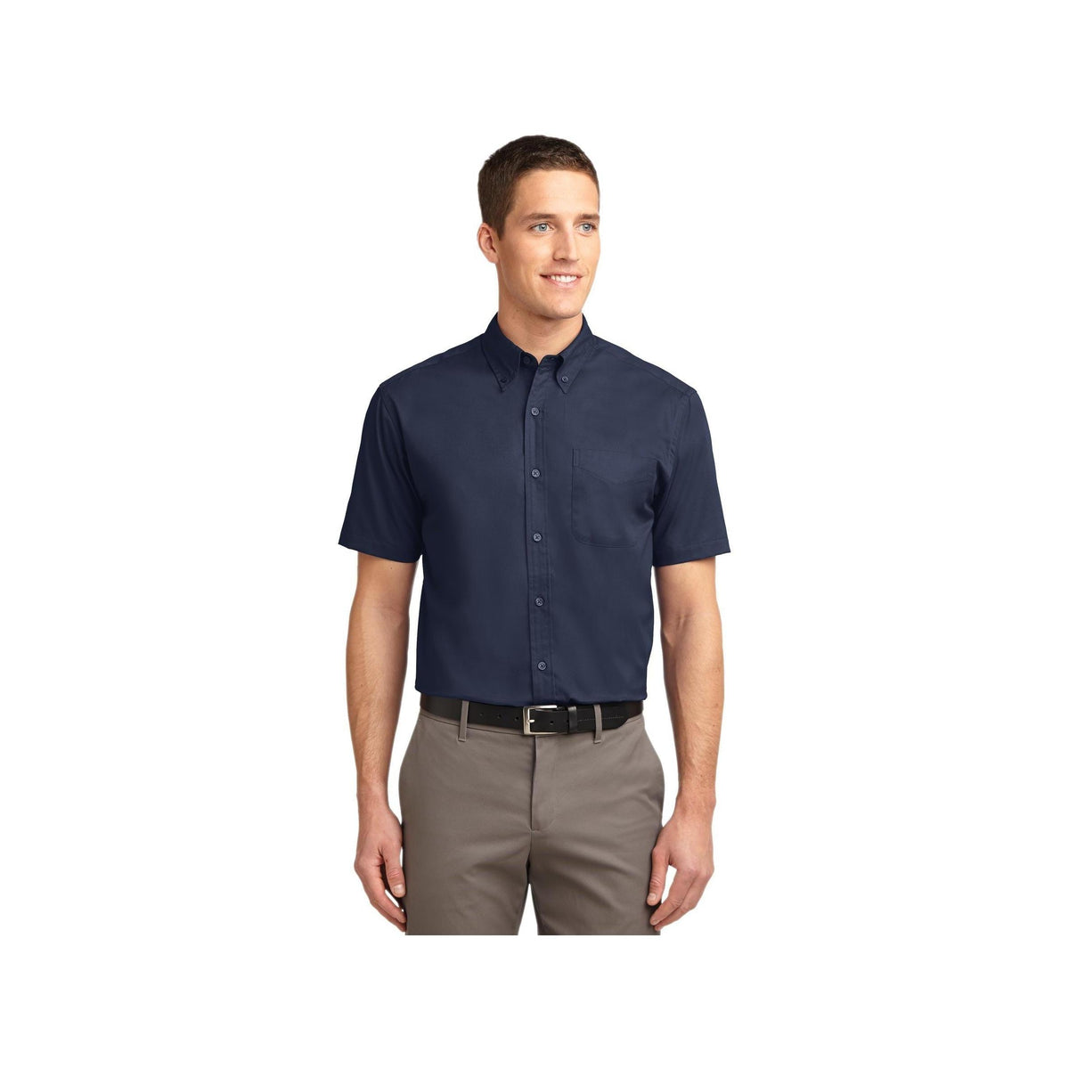 no-logo Port Authority Short Sleeve Easy Care Shirt-Port Authority-Navy/Light Stone-XS-Thread Logic