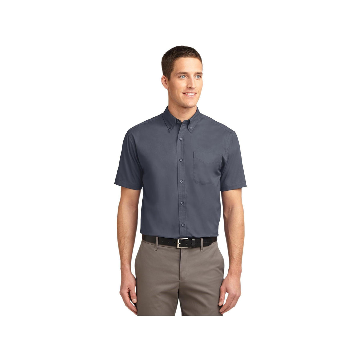 no-logo Port Authority Short Sleeve Easy Care Shirt-Port Authority-Steel Grey/Light Stone-XS-Thread Logic