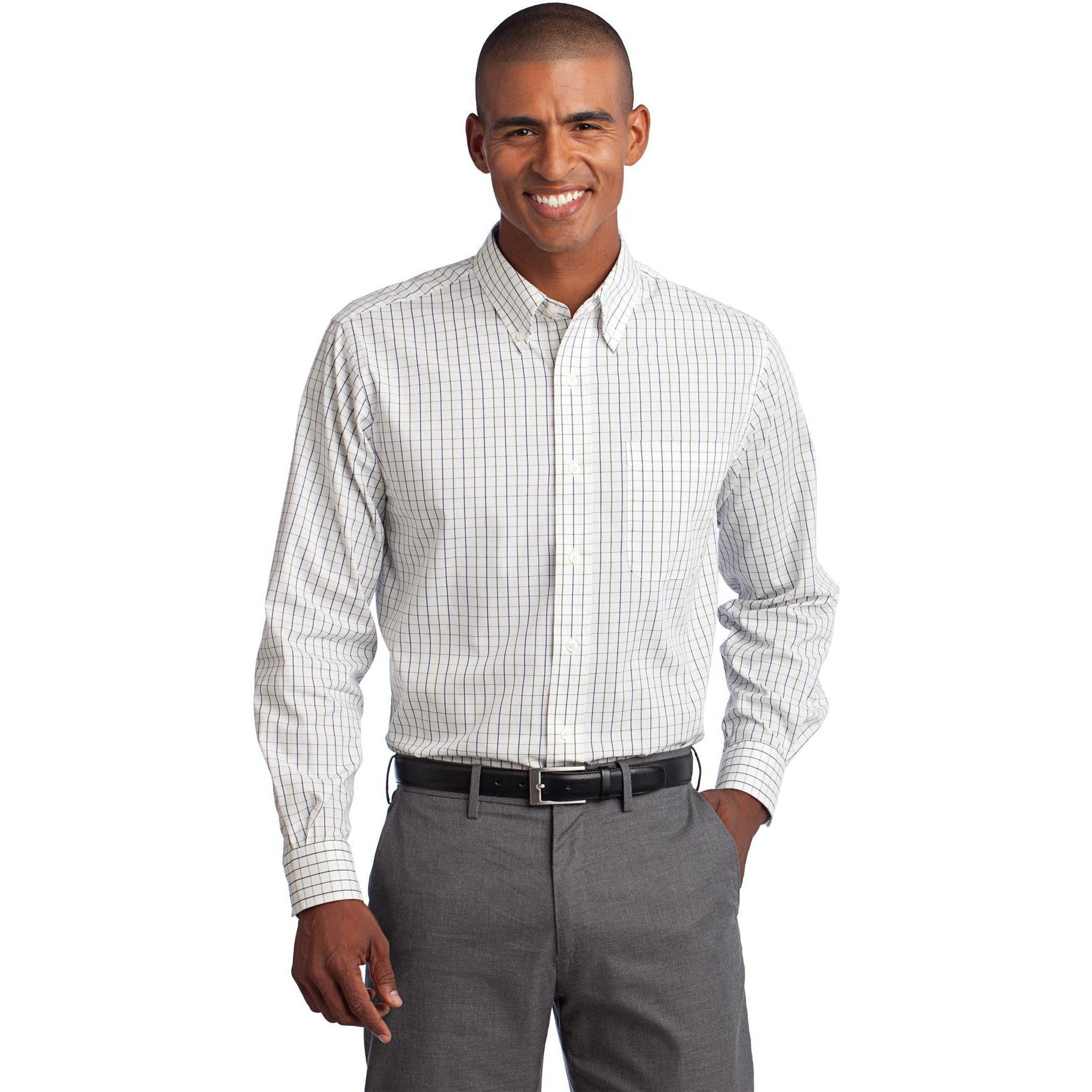 no-logo CLOSEOUT - Port Authority Tattersall Easy Care Shirt-Port Authority-Green/Navy-XS-Thread Logic