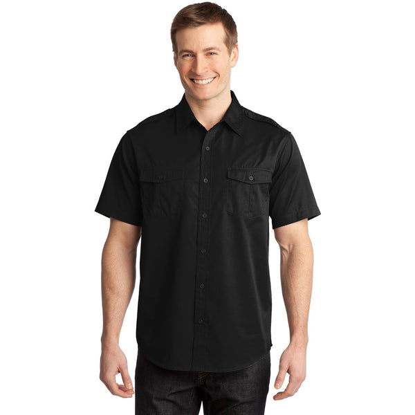 no-logo CLOSEOUT - Port Authority Stain-Release Short Sleeve Twill Shirt-Port Authority-Black-XS-Thread Logic