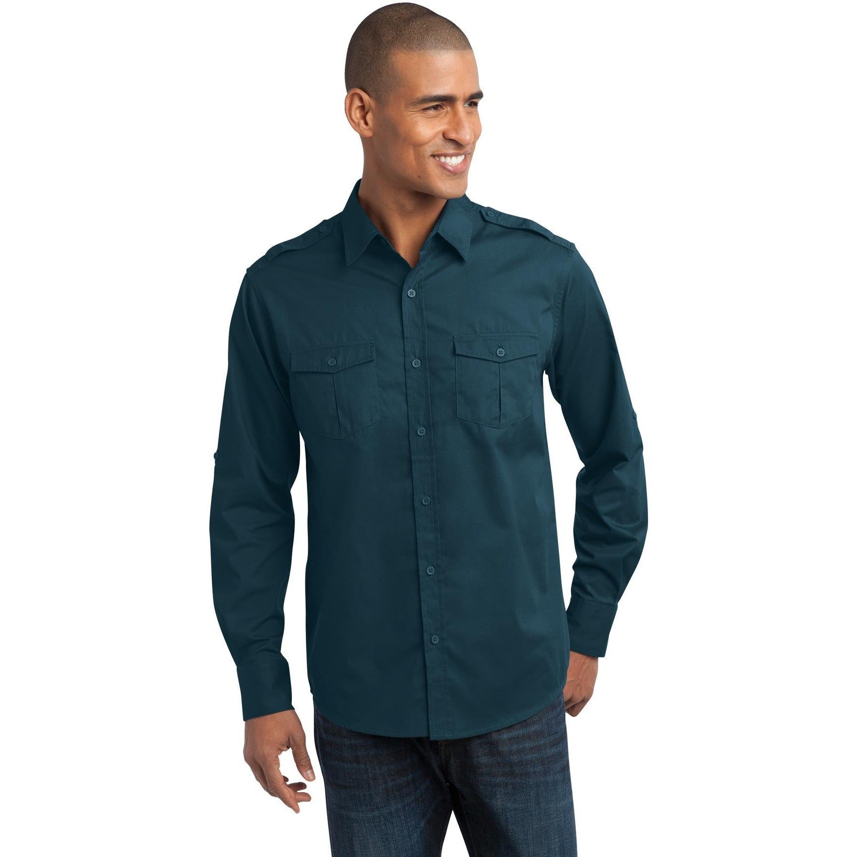 no-logo CLOSEOUT - Port Authority Stain-Release Roll Sleeve Twill Shirt-Port Authority-Ultra Blue-XS-Thread Logic