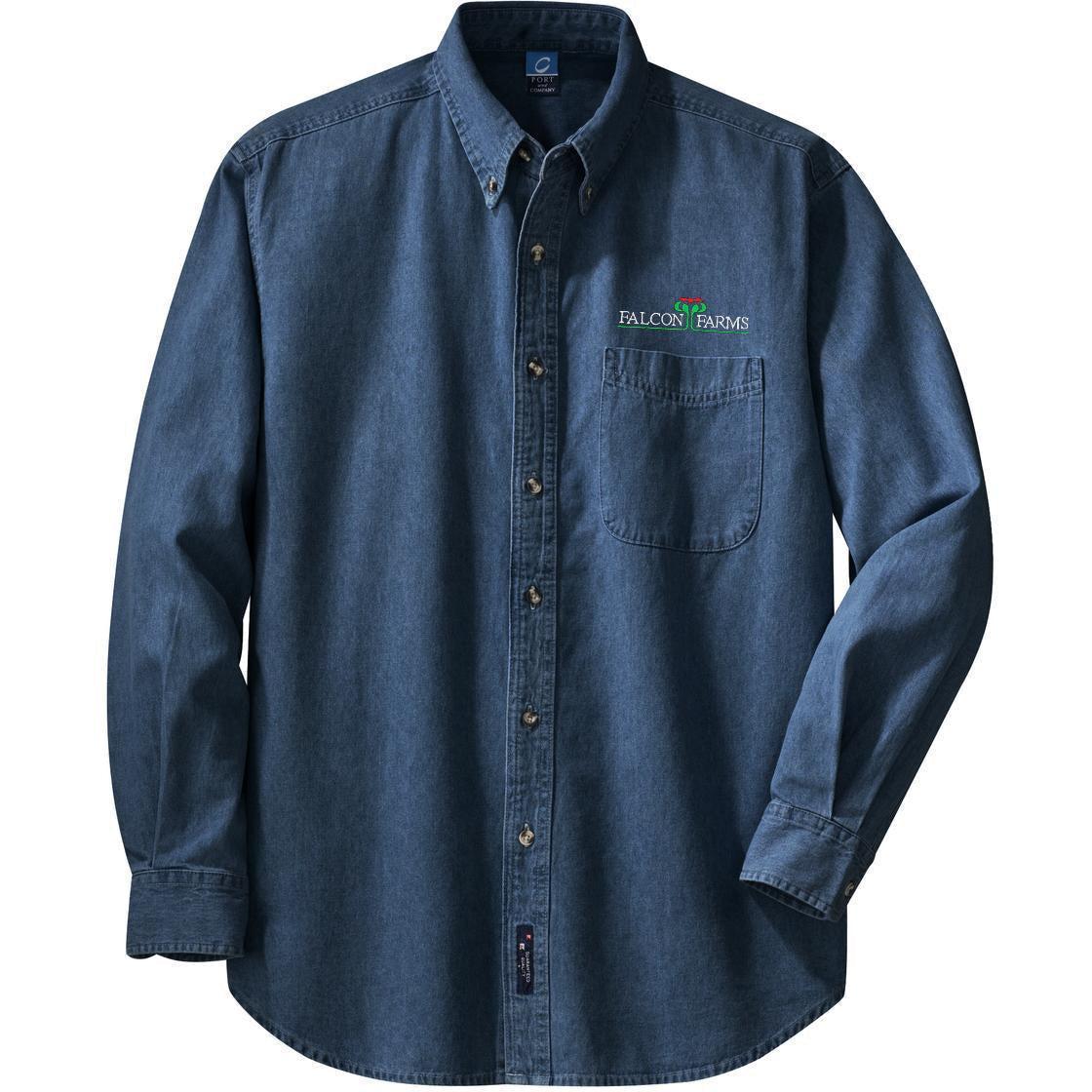 no-logo Port & Company Long Sleeve Value Denim Shirt-Dress Shirts-Port & Company-Thread Logic