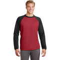 no-logo CLOSEOUT - Sport-Tek Sport-Wick Raglan Colorblock Fleece Crewneck-Sport-Tek-Deep Red/Black-XS-Thread Logic