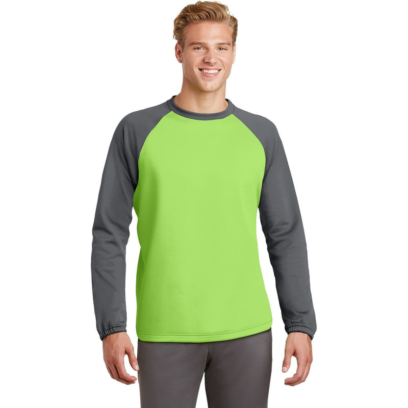 no-logo CLOSEOUT - Sport-Tek Sport-Wick Raglan Colorblock Fleece Crewneck-Sport-Tek-Lime Shock/Dark Smoke Grey-XS-Thread Logic