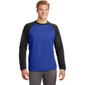 no-logo CLOSEOUT - Sport-Tek Sport-Wick Raglan Colorblock Fleece Crewneck-Sport-Tek-True Royal/Black-XS-Thread Logic