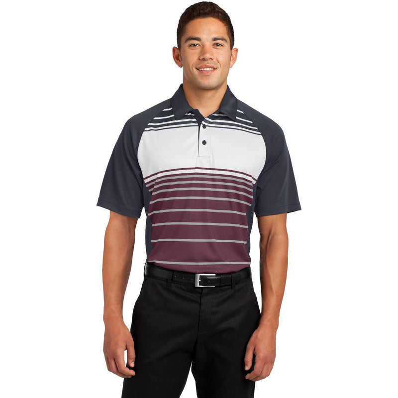 no-logo CLOSEOUT - Sport-Tek Dry Zone Sublimated Stripe Polo-Sport-Tek-Maroon-XS-Thread Logic