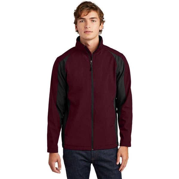 no-logo CLOSEOUT - Sport-Tek Colorblock Soft Shell Jacket-Sport-Tek-Maroon/Black-XS-Thread Logic