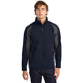 no-logo CLOSEOUT - Sport-Tek Colorblock Soft Shell Jacket-Sport-Tek-True Navy/Iron Grey-M-Thread Logic