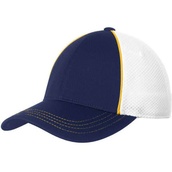 no-logo CLOSEOUT - Sport-Tek Piped Mesh Back Cap-Sport-Tek-Gold/True Navy/White-OSFA-Thread Logic