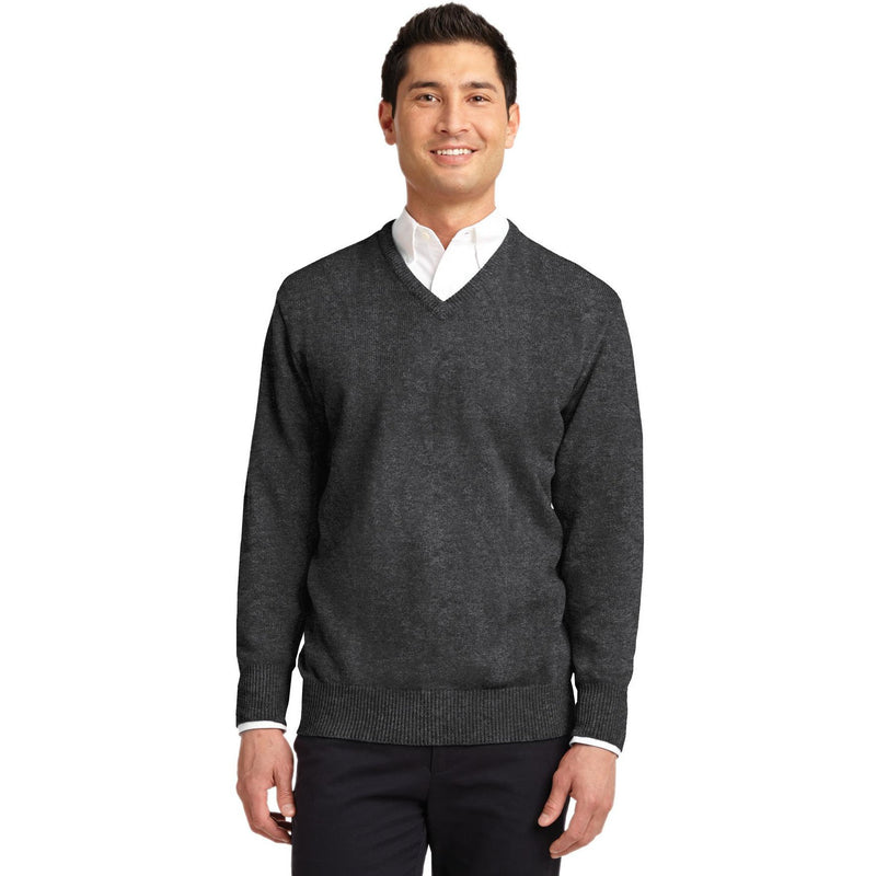 no-logo CLOSEOUT - Port Authority Value V-Neck Sweater-Port Authority-Charcoal Grey-S-Thread Logic