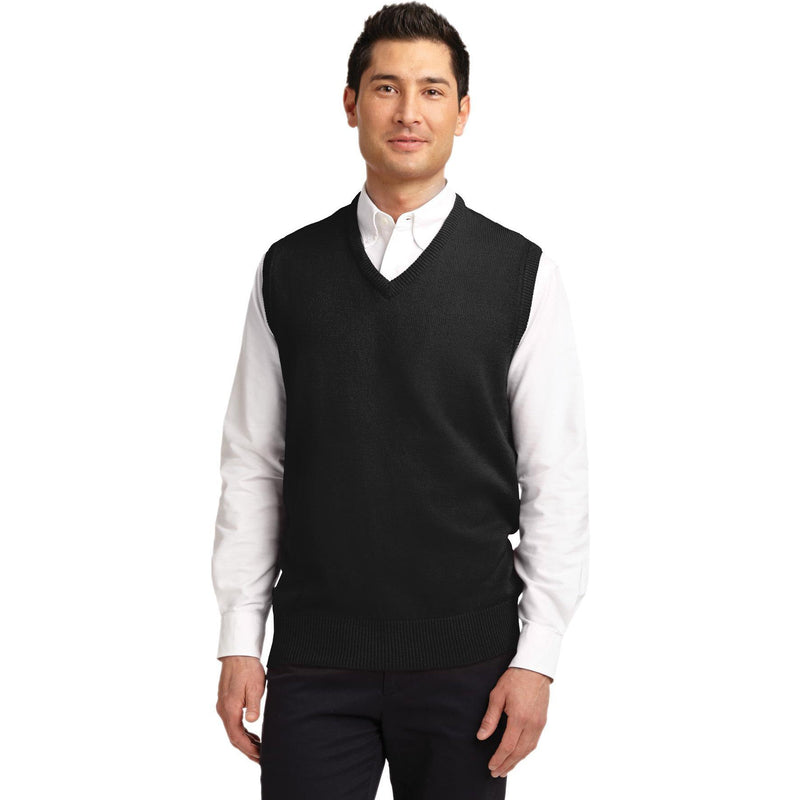 no-logo CLOSEOUT - Port Authority Value V-Neck Sweater Vest-Port Authority-Black-S-Thread Logic