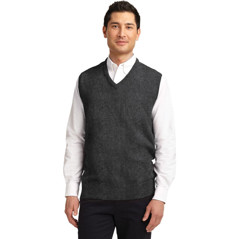 no-logo CLOSEOUT - Port Authority Value V-Neck Sweater Vest-Port Authority-Charcoal Grey-S-Thread Logic