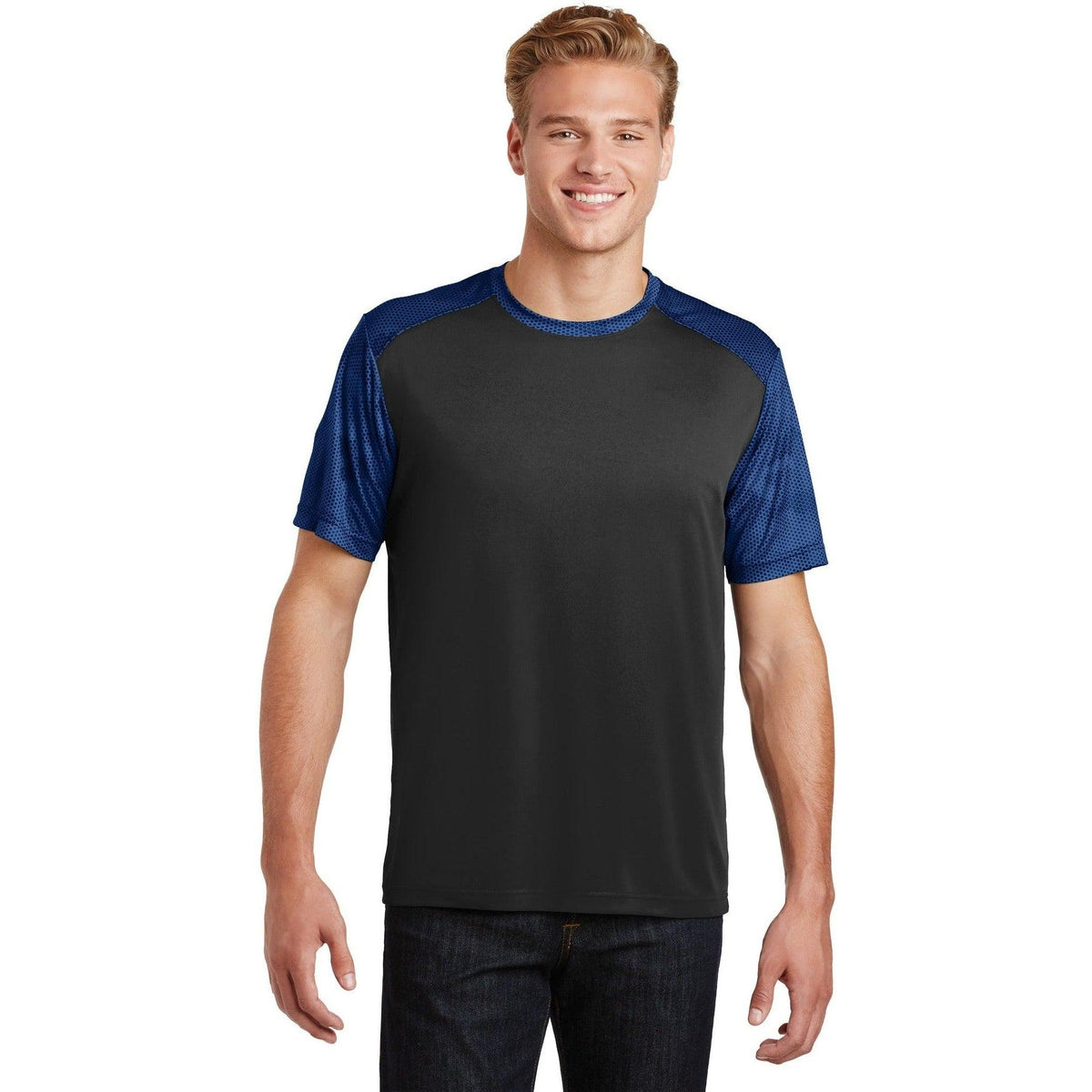 no-logo  Sport-Tek Camohex Colorblock Tee-Regular-Sport-Tek-Black/True Royal-S-Thread Logic