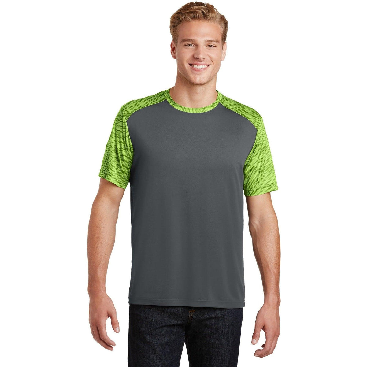 no-logo  Sport-Tek Camohex Colorblock Tee-Regular-Sport-Tek-Iron Grey/Lime Shock-S-Thread Logic